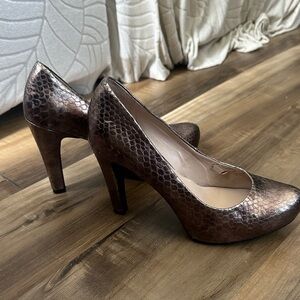 Franco Sarto Metallic Bronze Snake-Embossed High Heels